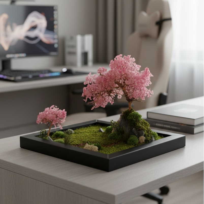 Zen garden with sakura tree