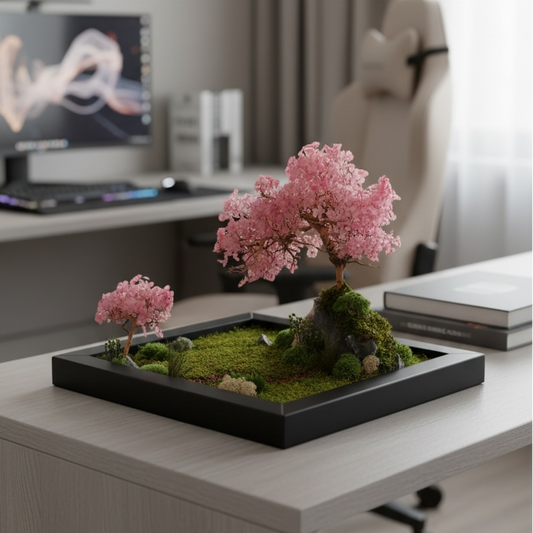Zen garden with sakura tree